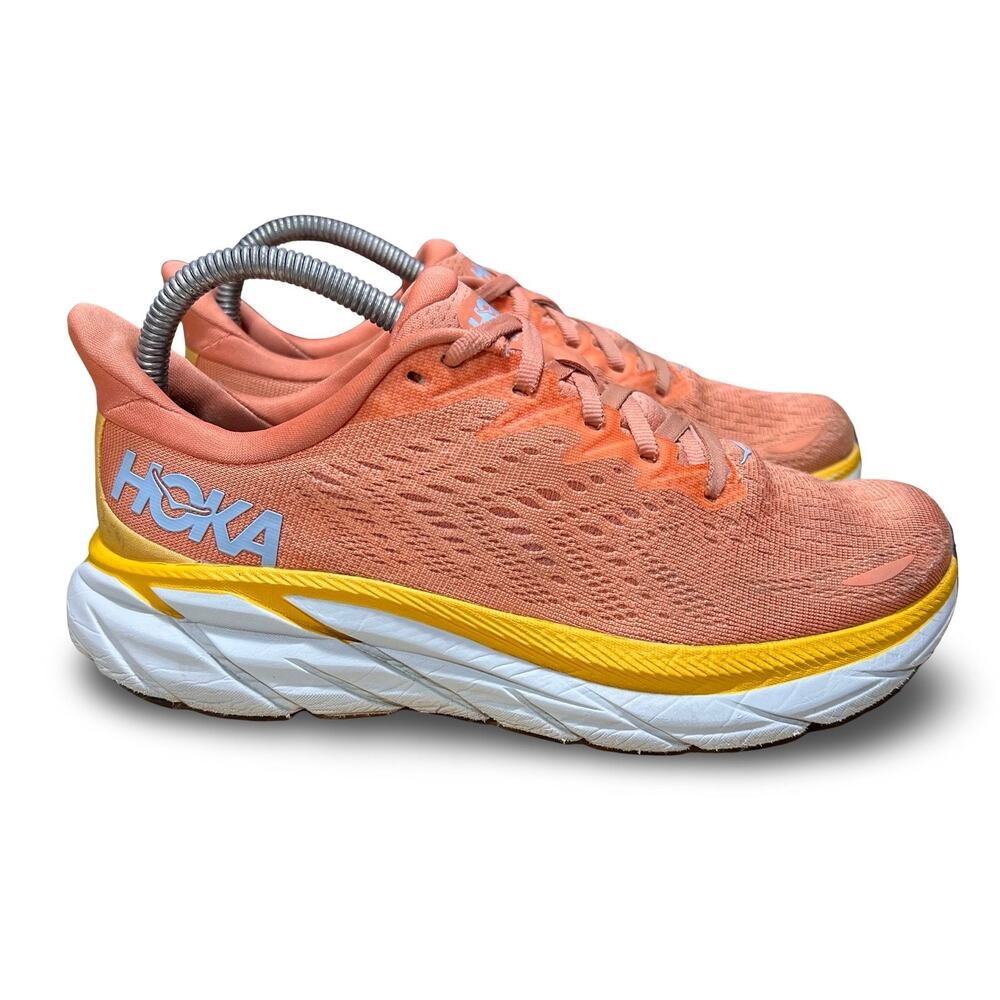 Hoka Clifton 8 Women's Running Shoes Size 7 Sun Baked Orange Yellow Jogging